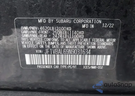 2022 Subaru Wrx Limited from USA, damaged, VIN JF1VBAL69N9031634